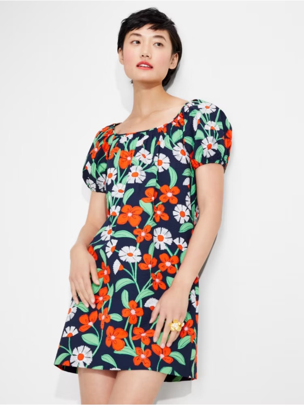 Kate Spade NWT Navy Floral Puff-Sleeve Shift Dress